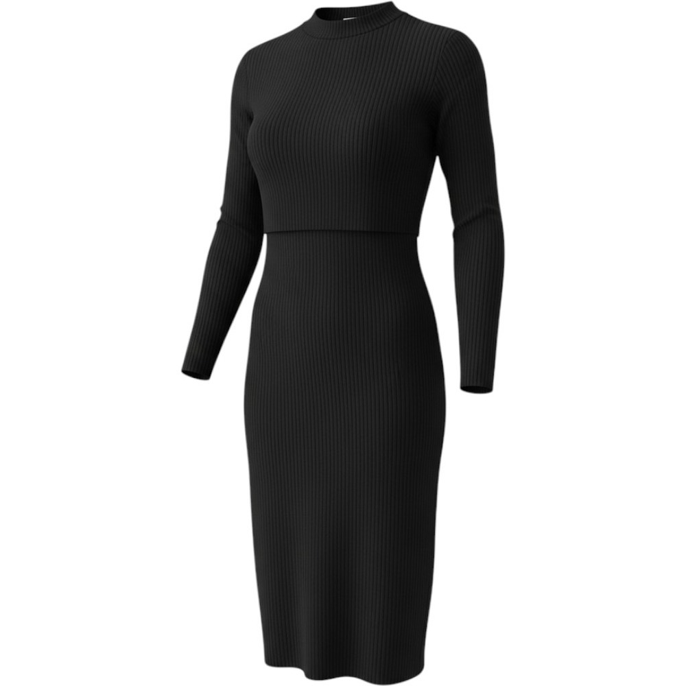 Time and Tru Maternity Black Ribbed Midi Dress & Crop Sweater 2 Piece Set S 4-6